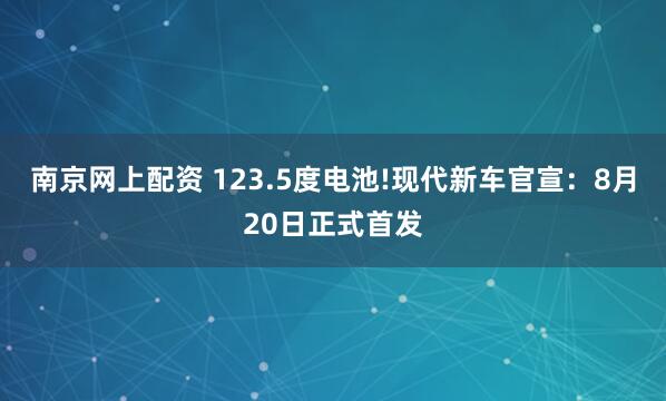 南京网上配资 123.5度电池!现代新车官宣：8月20日正式首发